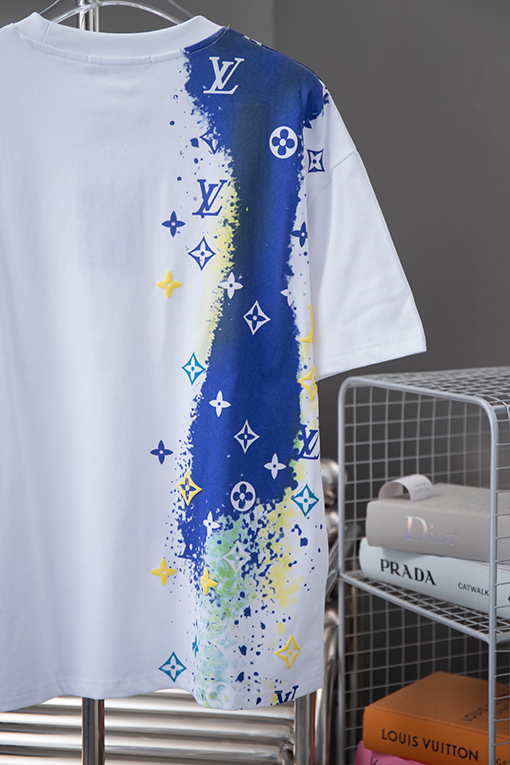 ルイヴィトン 前後の落書き水絵発泡ロゴプリント半袖Tシャツ