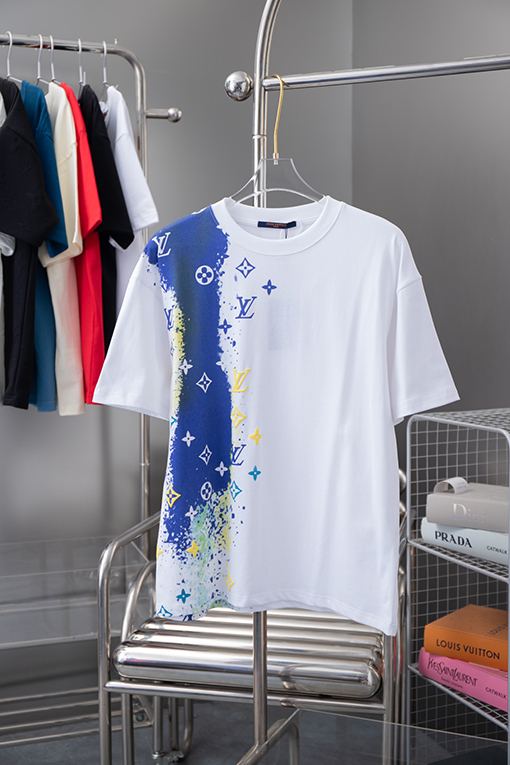 ルイヴィトン 前後の落書き水絵発泡ロゴプリント半袖Tシャツ