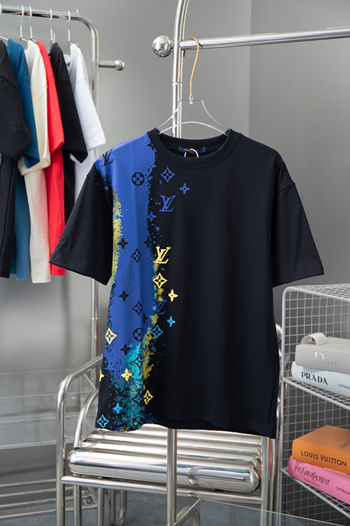 ルイヴィトン 前後の落書き水絵発泡ロゴプリント半袖Tシャツ