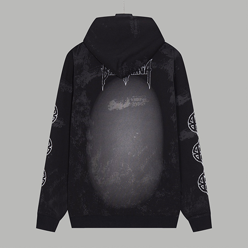 バレンシアガスーパーコピー  エッフェル塔プリント泥染め磨かれた古いフード付きパーカー