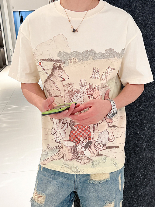 グッチ アニマルジャングルパーティーデジタルプリント半袖Tシャツ