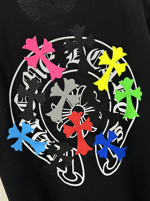 クロムハーツ ファッションカラー反射クロスプリント発泡半袖Tシャツ