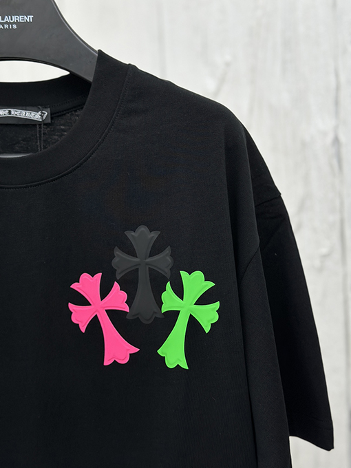 クロムハーツ ファッションカラー反射クロスプリント発泡半袖Tシャツ