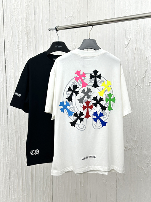 クロムハーツ ファッションカラー反射クロスプリント発泡半袖Tシャツ