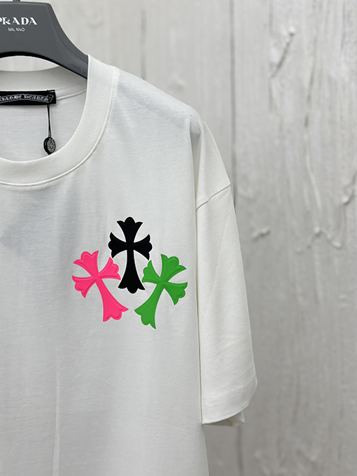 クロムハーツ ファッションカラー反射クロスプリント発泡半袖Tシャツ