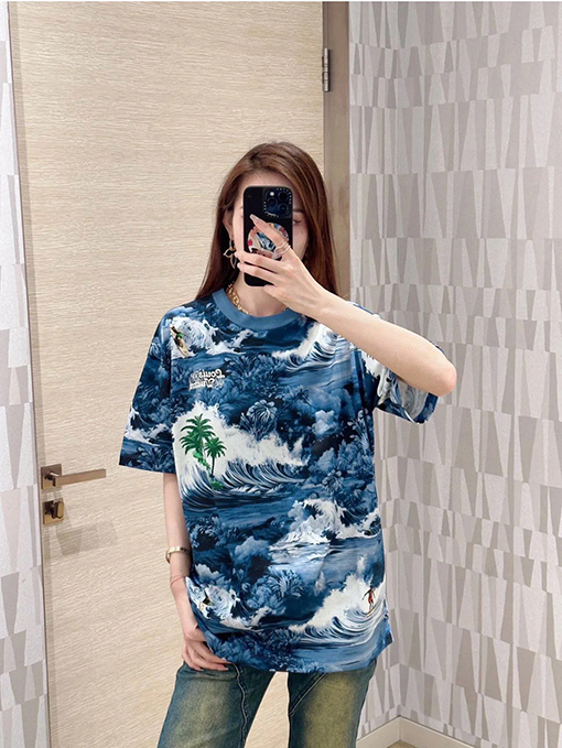 ルイヴィトン 熱帯の島の花の刺繍プリント半袖Tシャツ