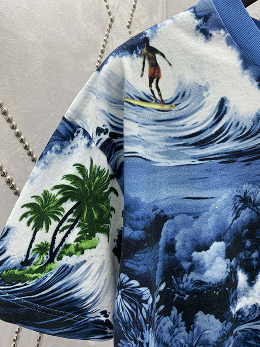 ルイヴィトン 熱帯の島の花の刺繍プリント半袖Tシャツ