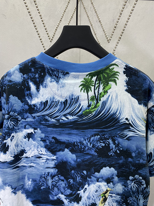 ルイヴィトン 熱帯の島の花の刺繍プリント半袖Tシャツ