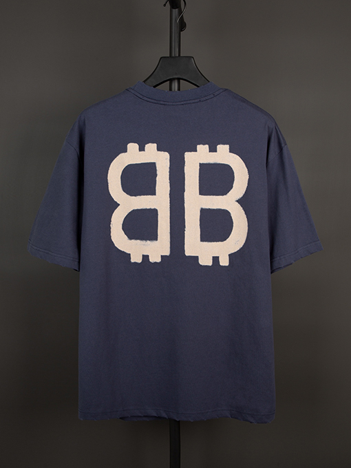 バレンシアガ 胸と背中のダブルBビットコイン半袖Tシャツ