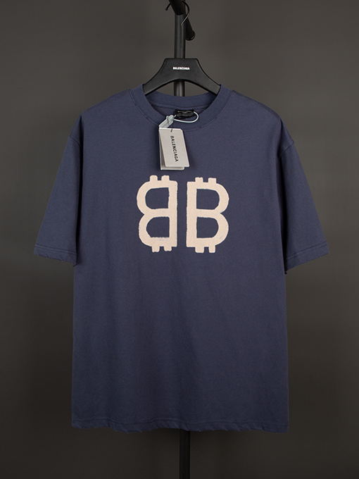 バレンシアガ 胸と背中のダブルBビットコイン半袖Tシャツ