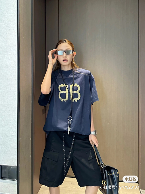 バレンシアガ 胸と背中のダブルBビットコイン半袖Tシャツ
