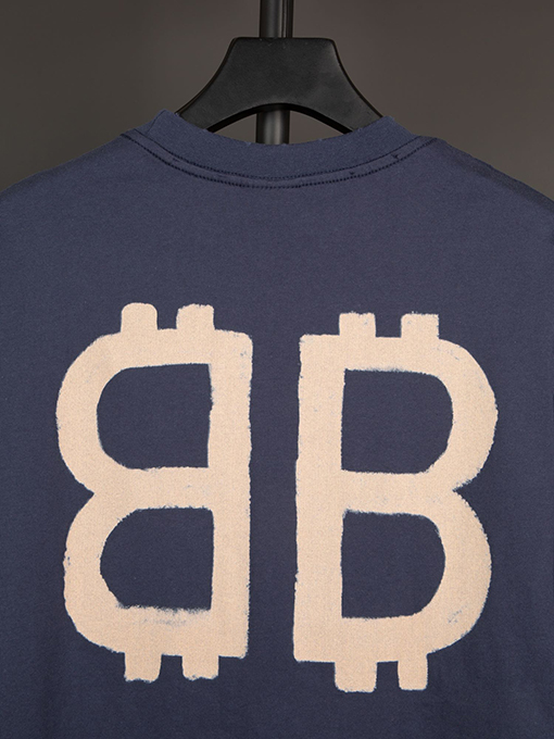 バレンシアガ 胸と背中のダブルBビットコイン半袖Tシャツ