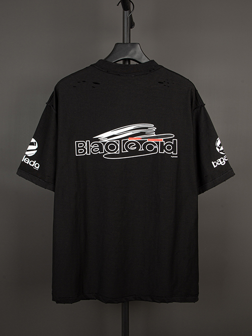 バレンシアガ フルロゴバック 穴プリント半袖Tシャツ