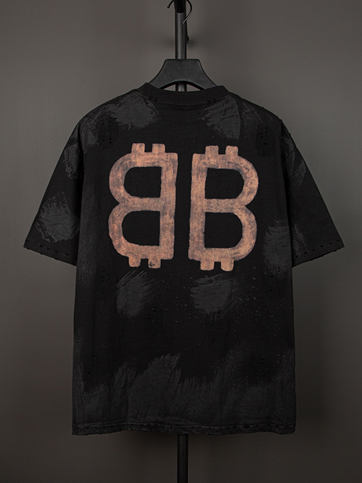 バレンシアガ 胸と背中のダブルBファッション染め半袖Tシャツ