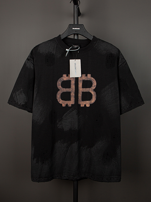 バレンシアガ 胸と背中のダブルBファッション染め半袖Tシャツ