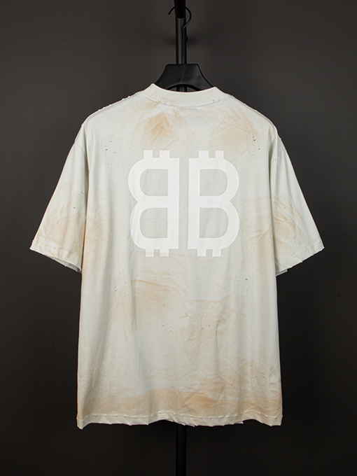 バレンシアガ 胸と背中のダブルBファッション染め半袖Tシャツ