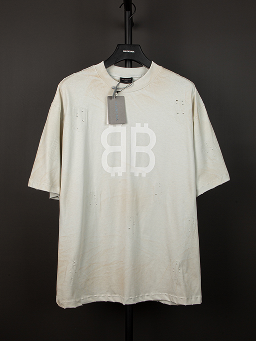 バレンシアガ 胸と背中のダブルBファッション染め半袖Tシャツ