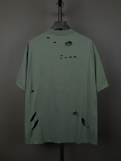 バレンシアガ  前のパリのアルファベットアートの穴の開いた半袖Tシャツ
