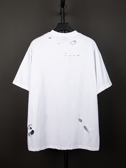 バレンシアガ  前のパリのアルファベットアートの穴の開いた半袖Tシャツ