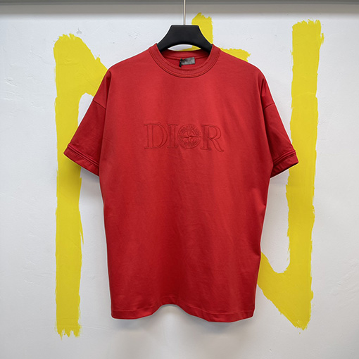 ディオールスーパーコピー ファッションロゴ刺繍ラウンドネック半袖Tシャツ