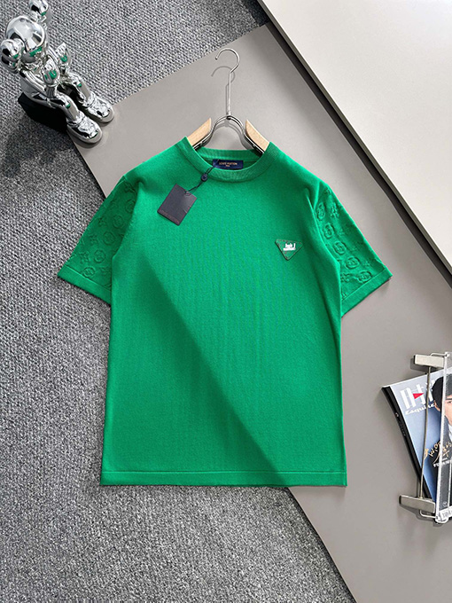 ルイヴィトン ステッチ老花シンプルロゴニット半袖Tシャツ