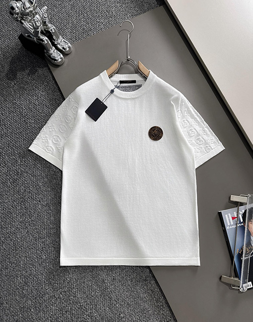 ルイヴィトン  ステッチ老花シンプルロゴニット半袖Tシャツ