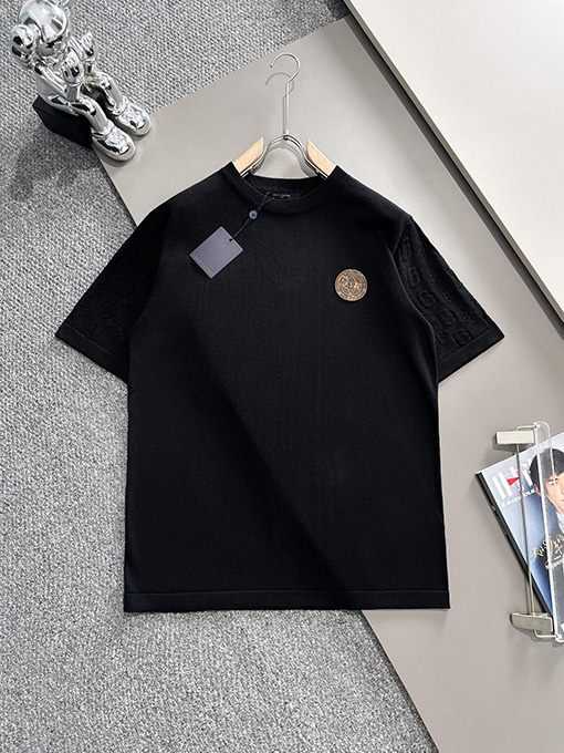 ルイヴィトン  ステッチ老花シンプルロゴニット半袖Tシャツ