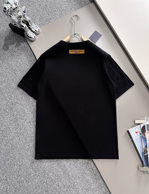 ルイヴィトン  ステッチ老花シンプルロゴニット半袖Tシャツ