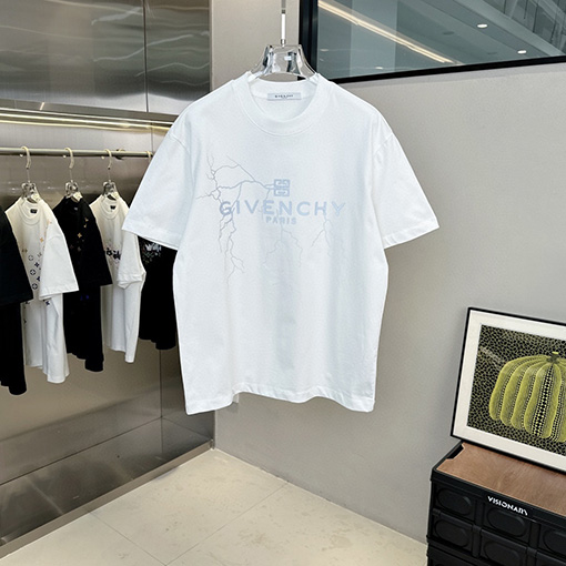 ジバンシイコピー 新しいライトニングロゴアルファベットラウンドネック半袖Tシャツ
