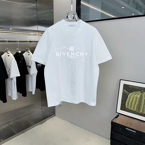 ジバンシイコピー 新しいライトニングロゴアルファベットラウンドネック半袖Tシャツ