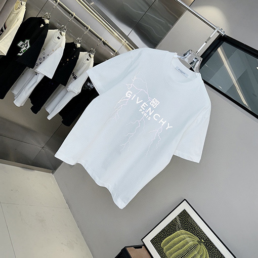 ジバンシイコピー 新しいライトニングロゴアルファベットラウンドネック半袖Tシャツ