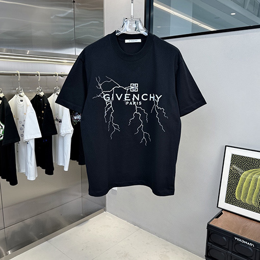 ジバンシイコピー 新しいライトニングロゴアルファベットラウンドネック半袖Tシャツ