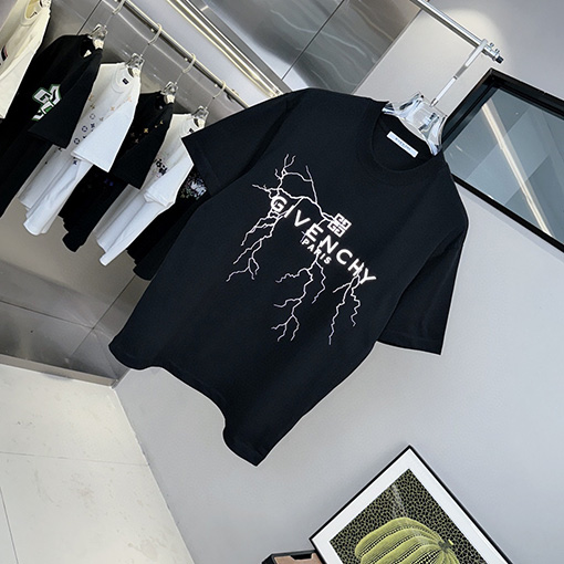 ジバンシイコピー 新しいライトニングロゴアルファベットラウンドネック半袖Tシャツ