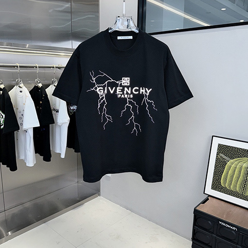 ジバンシイコピー 新しいライトニングロゴアルファベットラウンドネック半袖Tシャツ