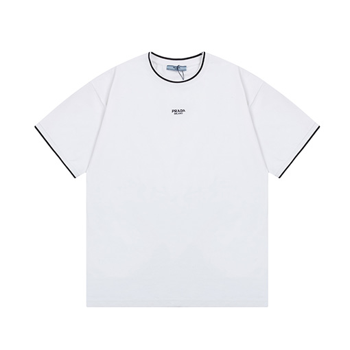 プラダ ステッチ襟文字ロゴ刺繍ラウンドネック半袖Tシャツ