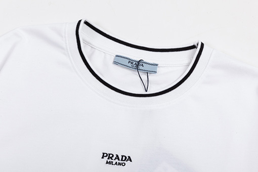 プラダ ステッチ襟文字ロゴ刺繍ラウンドネック半袖Tシャツ