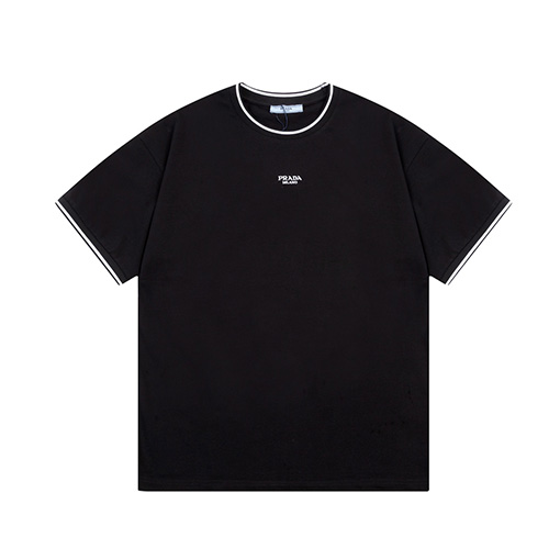 プラダ ステッチ襟文字ロゴ刺繍ラウンドネック半袖Tシャツ