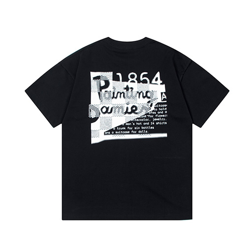 ルイヴィトン  1854ロゴ文字大きなプリント刺繍ラウンドネック半袖Tシャツ