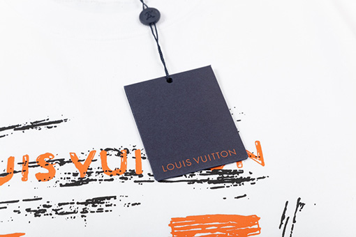 ルイヴィトンコピー 手描きの落書き大きなロゴアルファベットプリント半袖Tシャツ