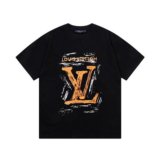 ルイヴィトンコピー 手描きの落書き大きなロゴアルファベットプリント半袖Tシャツ