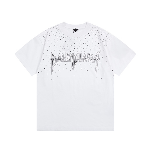 バレンシアガスーパーコピー アルファベットロゴロゴプリントホットドリルエンボス半袖Tシャツ