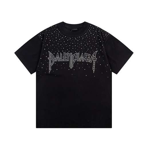 バレンシアガスーパーコピー アルファベットロゴロゴプリントホットドリルエンボス半袖Tシャツ