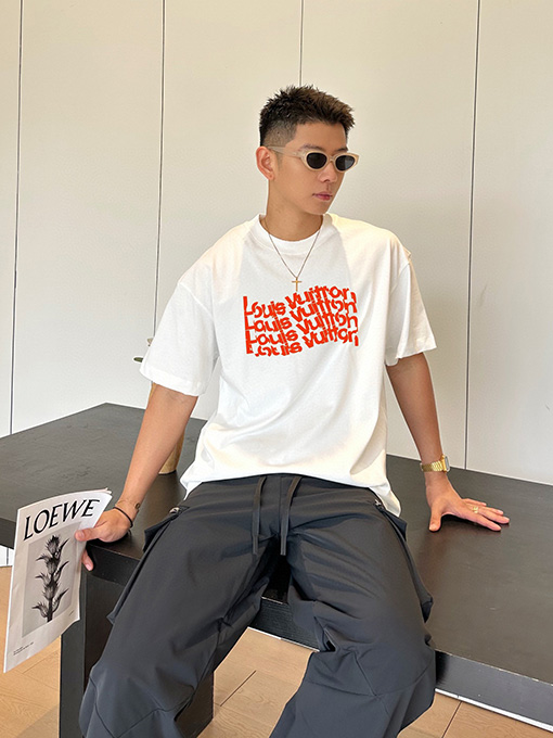 ルイヴィトンコピー ファッション カラフルなアルファベット半袖Tシャツ