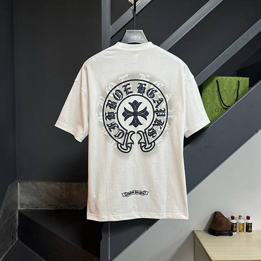 クロムハーツコピー レザーロゴフォームラウンドネック半袖Tシャツ