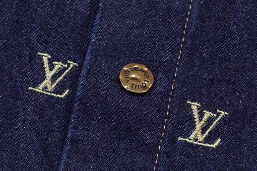 ルイヴィトン ファッションゴールド文字ロゴ刺繍デニム半袖シャツ
