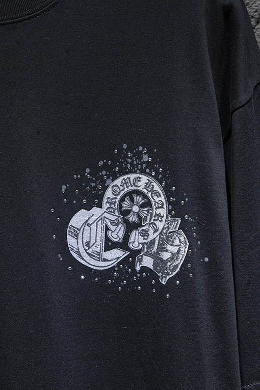 クロムハーツ オーストリアのラインストーンホットダイヤモンドプリント半袖Tシャツ