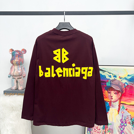 バレンシアガスーパーコピー テープシリーズ古いプリントウォッシュ長袖シャツ