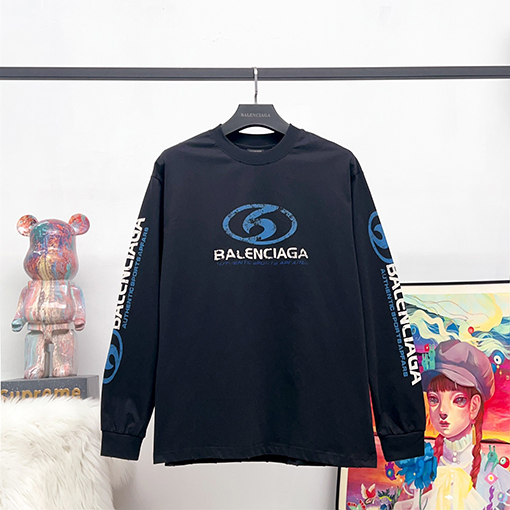 バレンシアガ  フロント袖サーファーぼかしロゴストレートプリント古い長袖シャツ