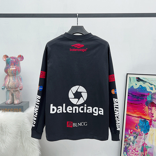 バレンシアガスーパーコピー  ロゴコレクションプリント刺繍襟長袖シャツ