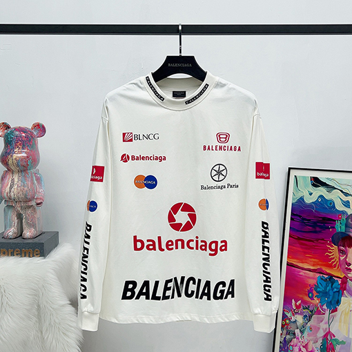 バレンシアガスーパーコピー  ロゴコレクションプリント刺繍襟長袖シャツ